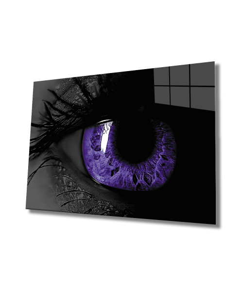 Kadınlar Mor Göz Cam Tablo  4mm Dayanıklı Temperli Cam, Women Purple Eye Glass Wall Art