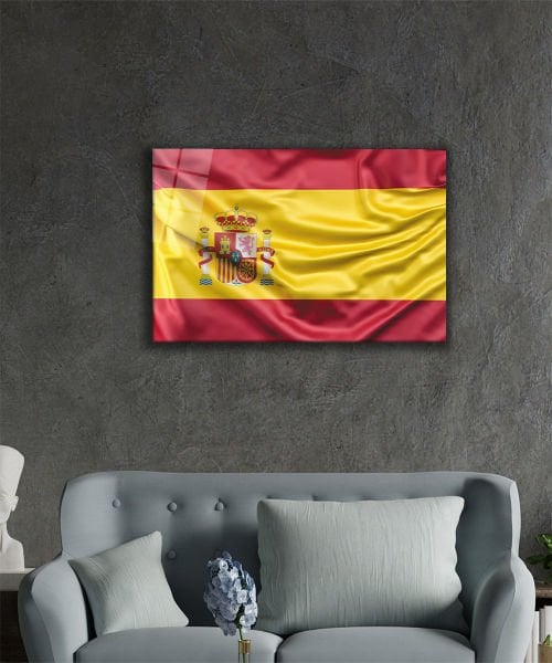 İspanya Bayrağı Cam Tablo  4mm Dayanıklı Temperli Cam, Spain Flag Glass Wall Art
