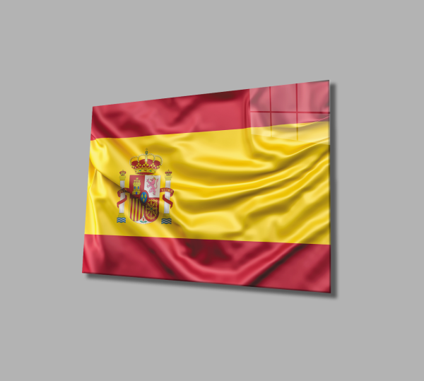 İspanya Bayrağı Cam Tablo  4mm Dayanıklı Temperli Cam, Spain Flag Glass Wall Art