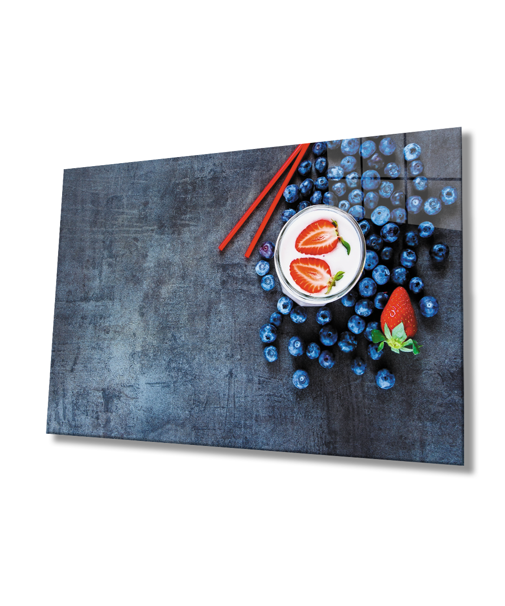 Meyve Cam Tablo  4mm Dayanıklı Temperli Cam Fruits Strawberries Glass Wall Art
