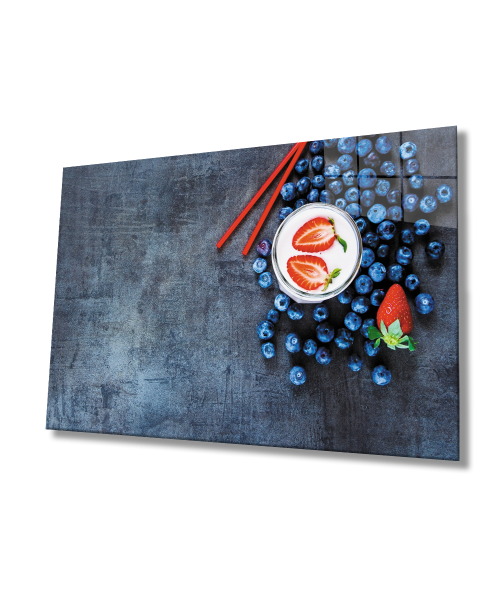 Meyve Cam Tablo  4mm Dayanıklı Temperli Cam Fruits Strawberries Glass Wall Art