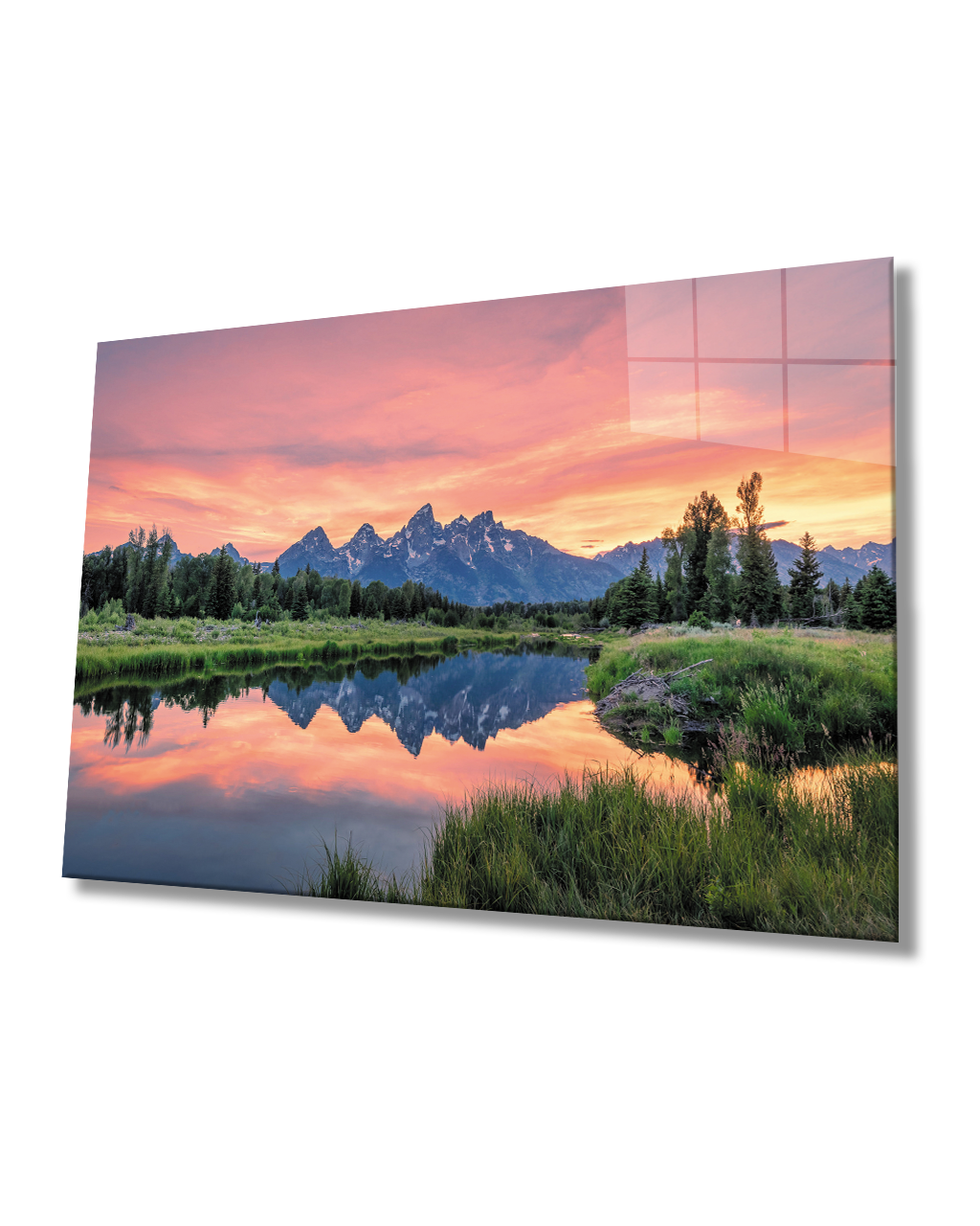Gün Batımı Manzara Yansıma Dağ Cam Tablo  4mm Dayanıklı Temperli Cam Sunset Landscape Reflection Mountain Glass Painting 4mm Durable Tempered Glass
