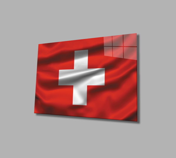 İsviçre Cam Tablo  4mm Dayanıklı Temperli Cam, Swiss Flag Glass Wall Art