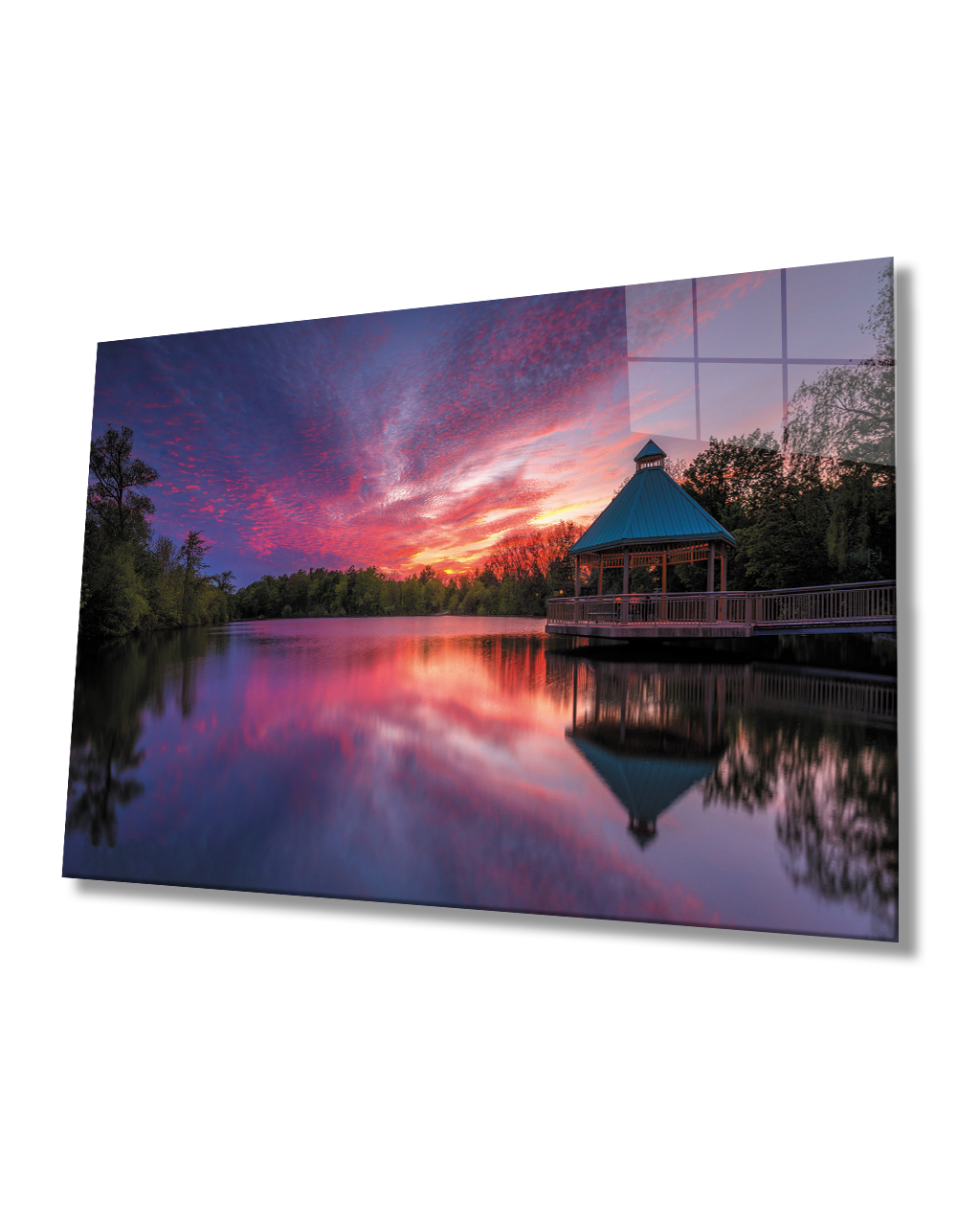Gün Batımı Manzara Kamelya Cam Tablo  4mm Dayanıklı Temperli Cam Sunset Landscape Camellia Glass Table 4mm Durable Tempered Glass