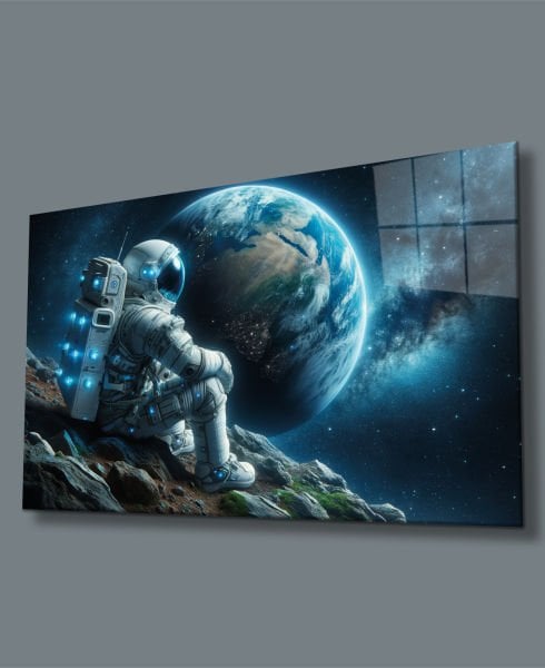 Uzay Görseli Astronot Cam Tablo Yapay Zeka Hediyelik Büyük Tablo Ev Ofis Dekoru