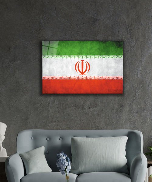 İran Cam Tablo  4mm Dayanıklı Temperli Cam, Iran Flag Glass Wall Art