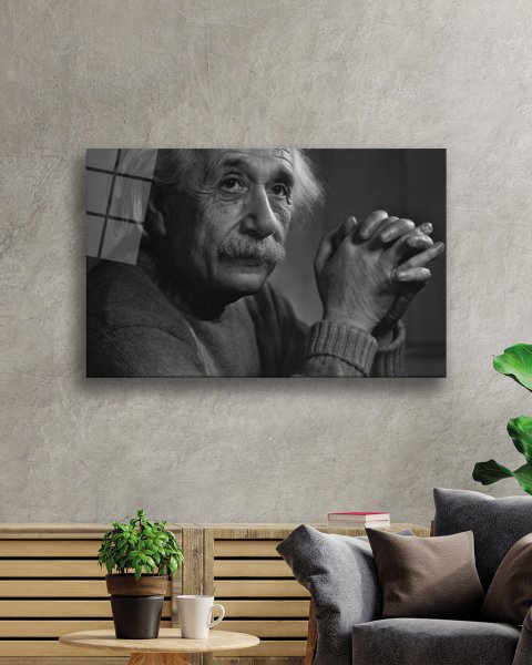 Siyah Beyaz İnsan Fotoğrafları Albert Einstein  Cam Tablo  4mm Dayanıklı Temperli Cam  Black and White People Photos Albert Einstein Glass Wall Art