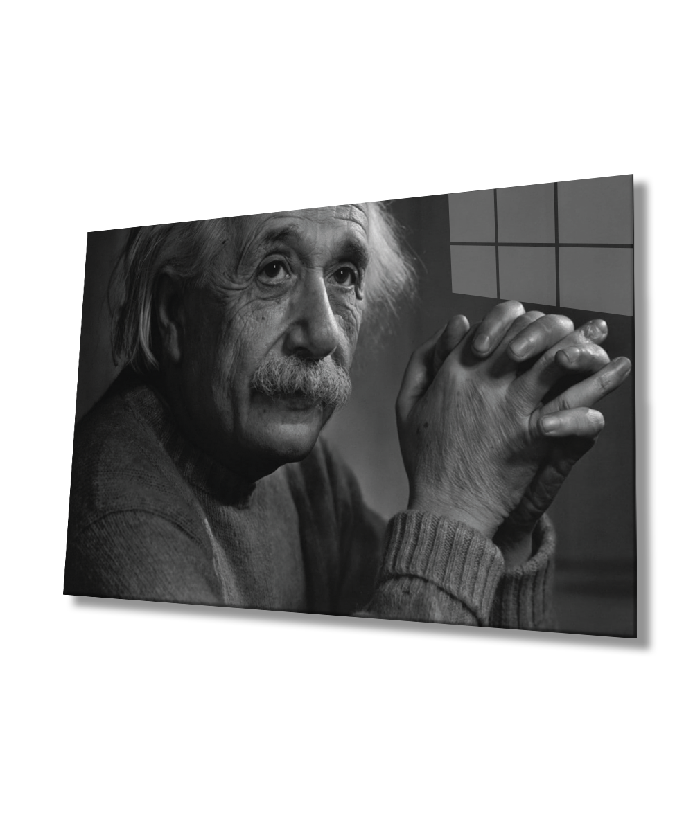 Siyah Beyaz İnsan Fotoğrafları Albert Einstein  Cam Tablo  4mm Dayanıklı Temperli Cam  Black and White People Photos Albert Einstein Glass Wall Art