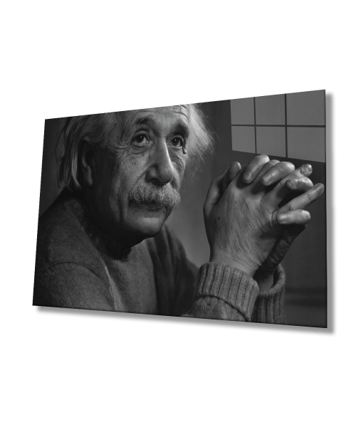 Siyah Beyaz İnsan Fotoğrafları Albert Einstein  Cam Tablo  4mm Dayanıklı Temperli Cam  Black and White People Photos Albert Einstein Glass Wall Art