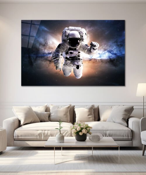 Astronot Cam Tablo Hediyelik Büyük Tablo Ev Ofis Dekoru