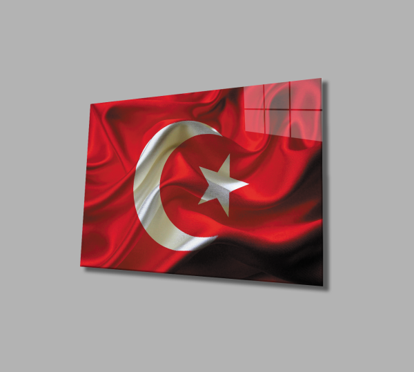 Dalgalanan Türk Bayrağı Cam Tablo  4mm Dayanıklı Temperli Cam, Waving Turkish Flag Glass Wall Art