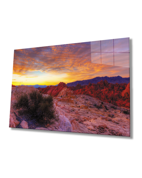 Dağda Gün Batımı Cam Tablo  4mm Dayanıklı Temperli Cam Sunset On The Mountain Glass Table 4mm Durable Tempered Glass