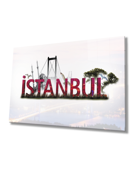 İstanbul Yazılı   4mm Dayanıklı  Cam Tablo Temperli Cam