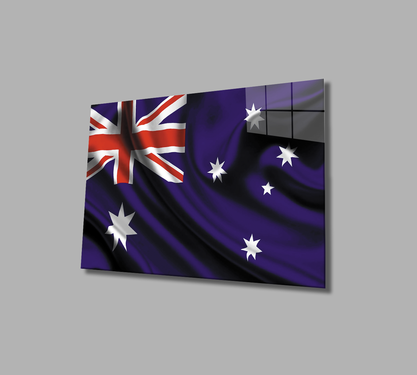 Dalgalanan Avustralya Bayrağı Cam Tablo  4mm Dayanıklı Temperli Cam, Waving Australian Flag Glass Wall Art