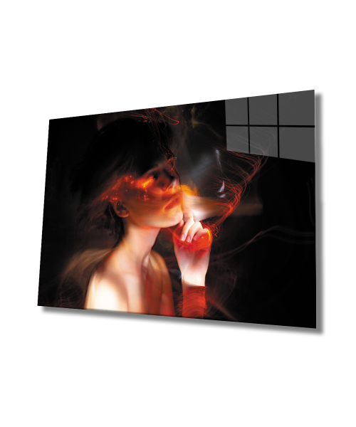 Ateş ve Kadın Cam Tablo  4mm Dayanıklı Temperli Cam,  Fire and Woman Glass Wall Art