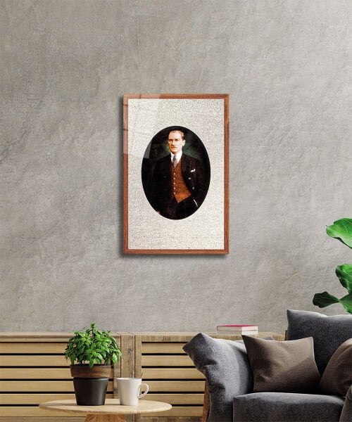 Çerçeveli Atatürk Cam Tablo 4mm Dayanıklı Temperli Cam, Framed Atatürk Glass Wall Art