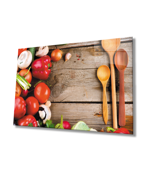 Sebzeler Mutfak  Cam Tablo  4mm Dayanıklı Temperli Cam  Vegetables Kitchen Glass Wall Art
