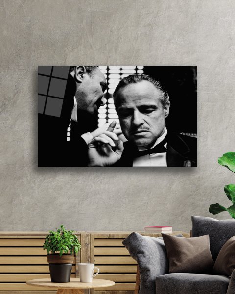 Siyah Beyaz İnsan Fotoğrafları Godfather Cam Tablo  4mm Dayanıklı Temperli Cam Black and White People Photos The Godfather  Glass Wall Art