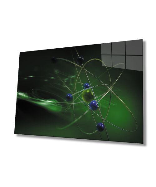 Yeşil Bilim Konulu Cam Tablo  4mm Dayanıklı Temperli Cam Green Science Theme Glass Wall Art