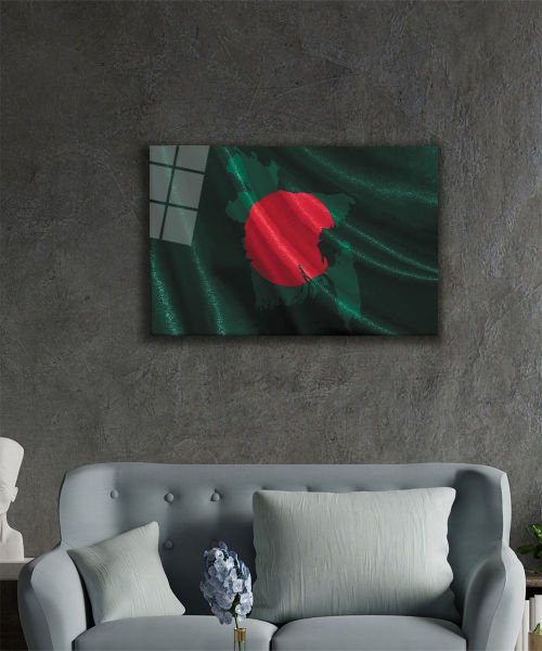 Bangladeş Bayrağı Cam Tablo  4mm Dayanıklı Temperli Cam, Bangladesh Flag Glass Wall Art