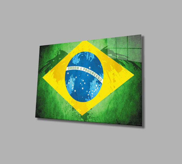 Brezilya Bayrağı Cam Tablo  4mm Dayanıklı Temperli Cam, Brazil Flag Glass Wall Art
