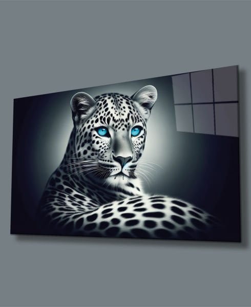 Jaguar Görseli Cam Tablo Yapay Zeka Hediyelik Büyük Tablo Ev Ofis Dekoru