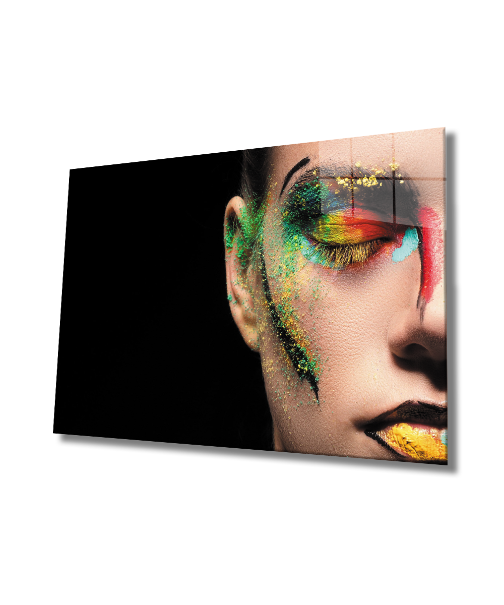 Kadınlar Renkli Yüz Cam Tablo  4mm Dayanıklı Temperli Cam, Women Colored Face Glass Wall Art