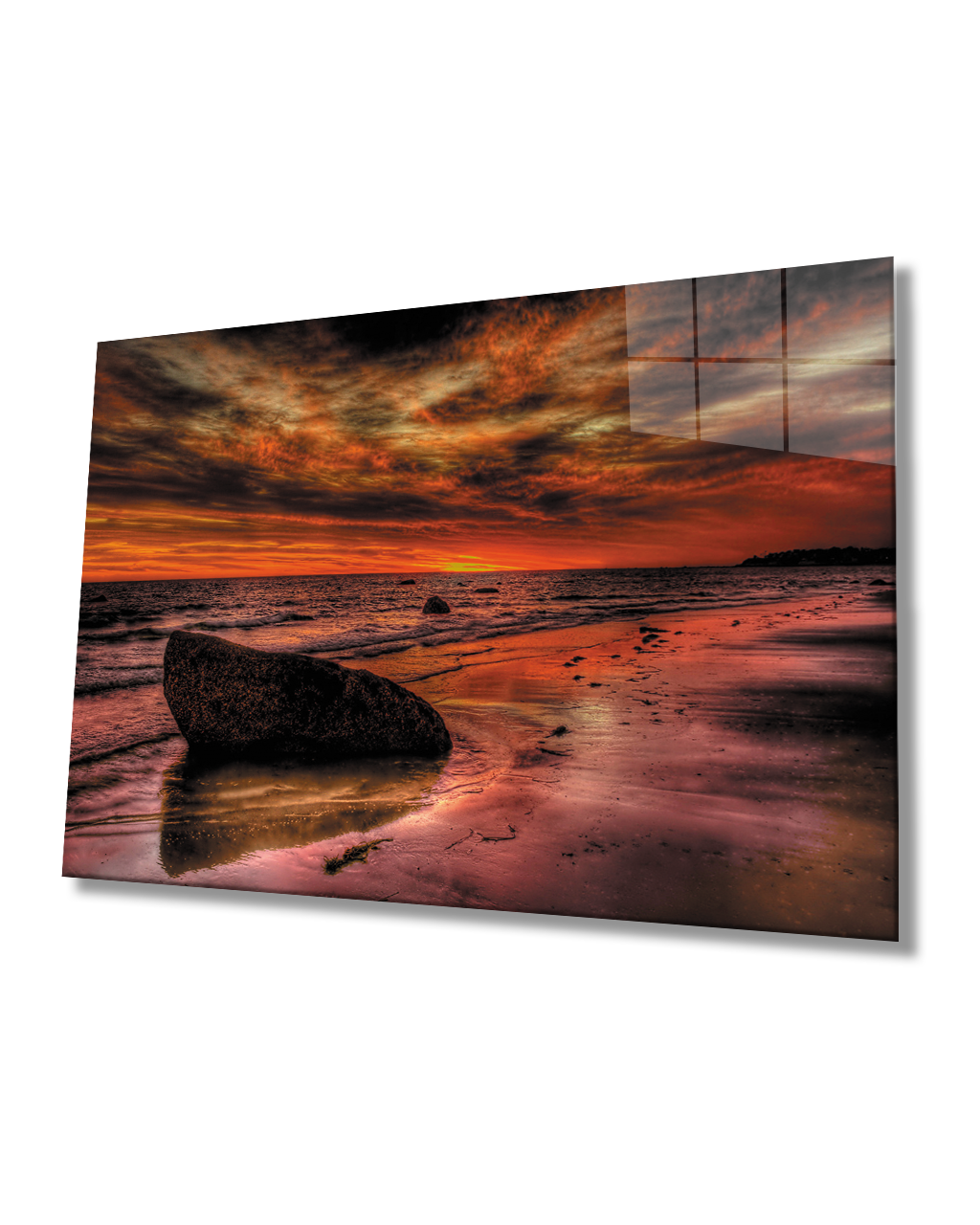 Gün Batımı Deniz  Taş Cam Tablo  4mm Dayanıklı Temperli Cam Sunset Sea Stone Glass Table 4mm Durable Tempered Glass