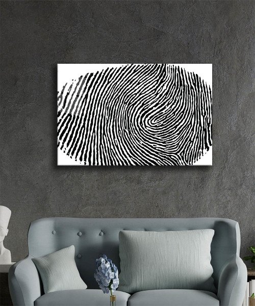 İllüstrasyon Parmak İzi Cam Tablo  4mm Dayanıklı Temperli Cam, Fingerprint Illustration Art Glass Wall Decor