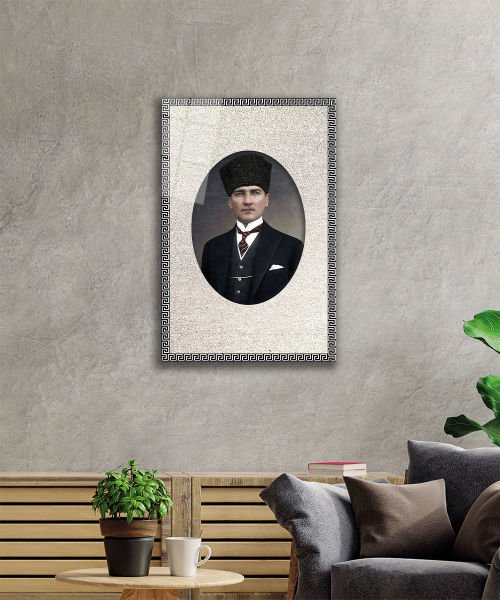 Çerçeveli Atatürk Cam Tablo 4mm Dayanıklı Temperli Cam, Framed Atatürk Glass Wall Art