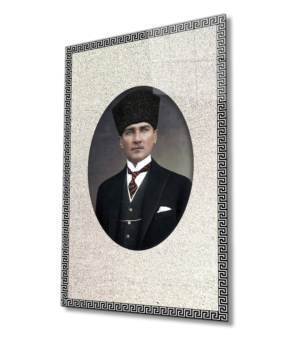 Çerçeveli Atatürk Cam Tablo 4mm Dayanıklı Temperli Cam, Framed Atatürk Glass Wall Art