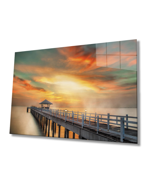 Gün Batımı Manzara Cam Tablo  4mm Dayanıklı Temperli Cam Sunset Landscape Glass Table 4mm Durable Tempered Glass