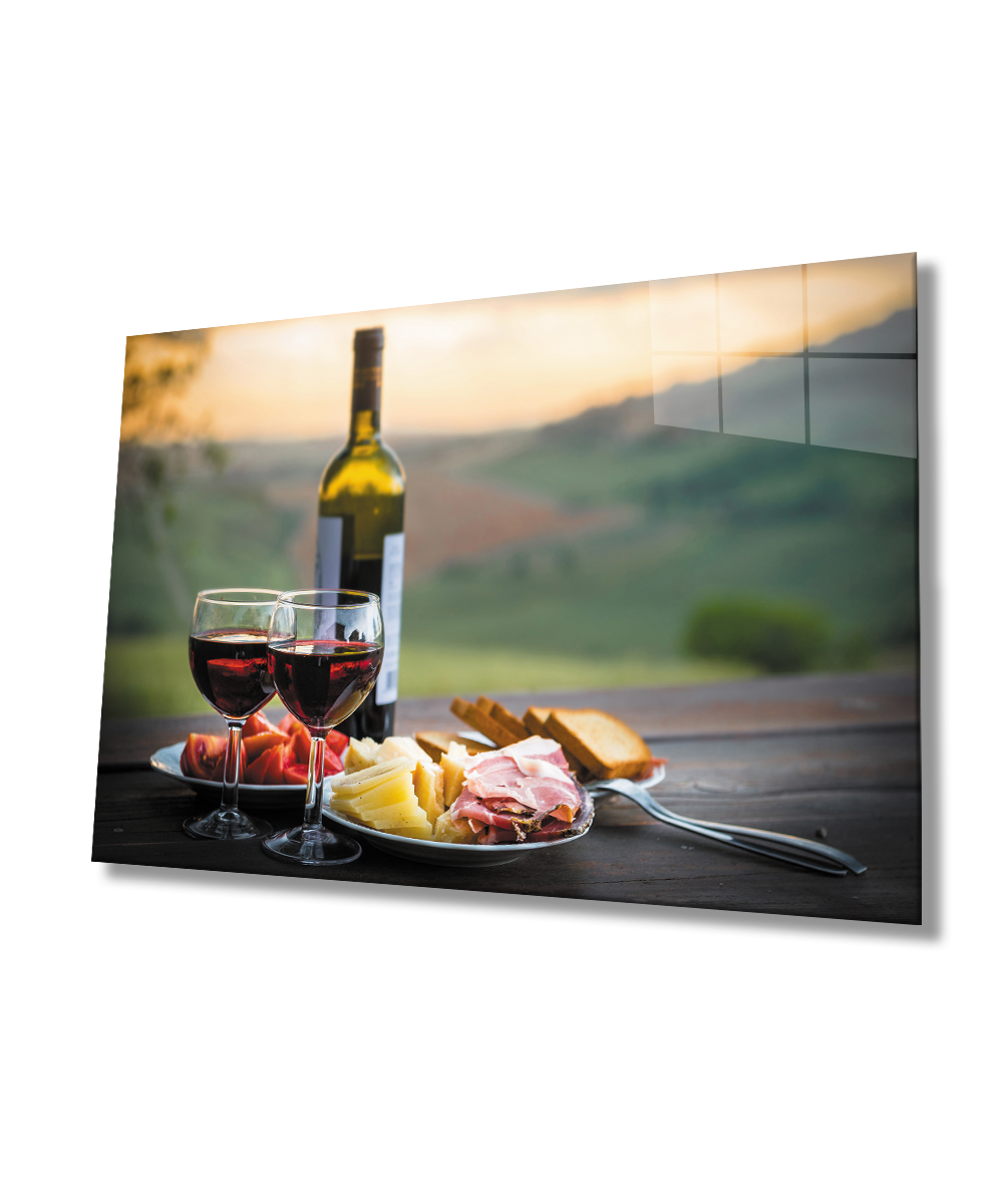 Gün Batımı Şarap Cam Tablo  4mm Dayanıklı Temperli Cam Sunset Wine Glass Wall Art