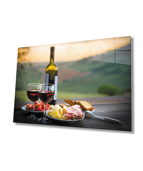 Gün Batımı Şarap Cam Tablo  4mm Dayanıklı Temperli Cam Sunset Wine Glass Wall Art