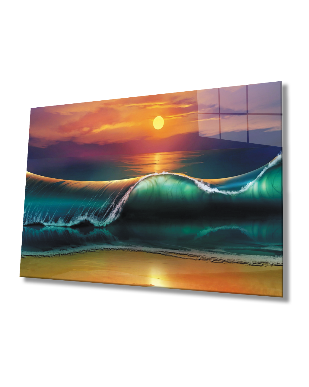 Gün Batımı ve Dalga Cam Tablo  4mm Dayanıklı Temperli Cam Sunset and Wave Glass Table 4mm Durable Tempered Glass