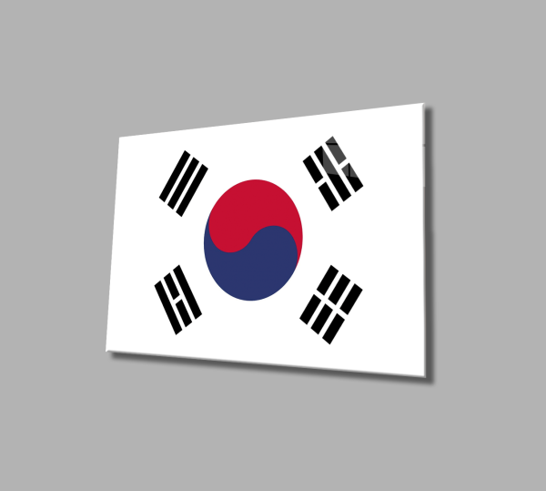 Güney Kore Bayrağı Cam Tablo  4mm Dayanıklı Temperli Cam, South Korea Flag Glass Wall Art