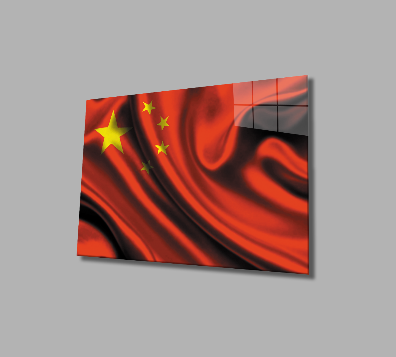 Çin Bayrağı Cam Tablo  4mm Dayanıklı Temperli Cam,China Flag Glass Wall Art