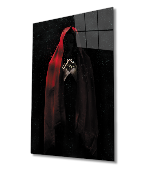 Kırmızı Siyah Kadın Cam Tablo  4mm Dayanıklı Temperli Cam, Red Black Women Glass Wall Art