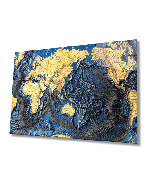 Eksi Dünya Haritası 4mm Dayanıklı Cam Tablo Temperli Cam, Old World Map