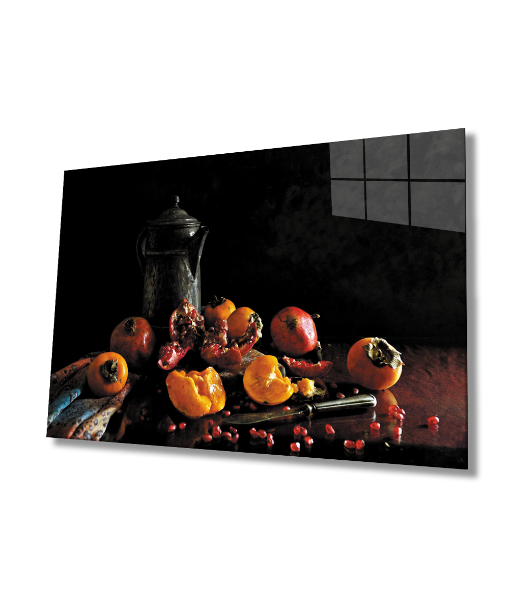 Meyveler Mutfak Natürmort Cam Tablo  4mm Dayanıklı Temperli Cam  Fruits Kitchen Still Life Glass Wall Art