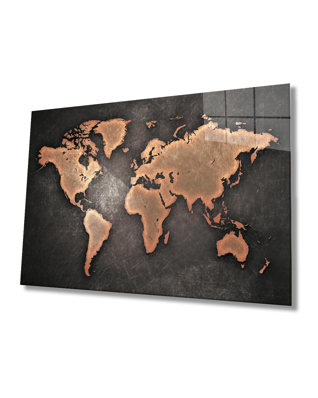 Eski Kahverengi Dünya Haritası 4mm Dayanıklı Cam Tablo Temperli Cam, Brown Old World Map