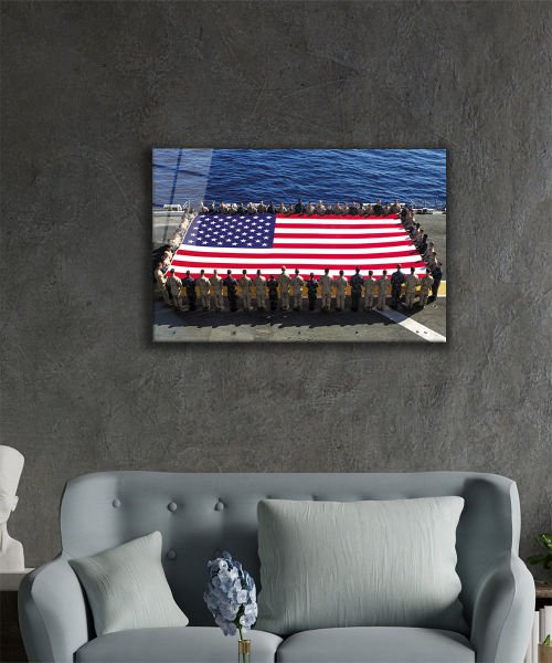 Amerika Bayrağı Cam Tablo  4mm Dayanıklı Temperli Cam , American Flag Glass Wall Art