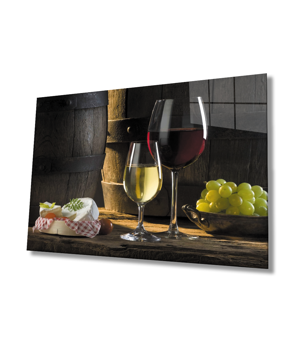 Üzüm Şarap Natürmort  Cam Tablo  4mm Dayanıklı Temperli Cam Grapes Wine Still Life Glass Wall Art