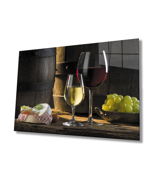 Üzüm Şarap Natürmort  Cam Tablo  4mm Dayanıklı Temperli Cam Grapes Wine Still Life Glass Wall Art