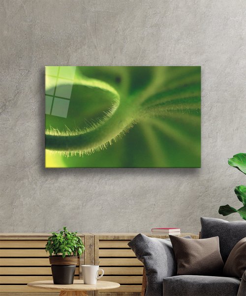 Yeşil Yaprak Cam Tablo  4mm Dayanıklı Temperli Cam  Green Leaves Glass Wall Art