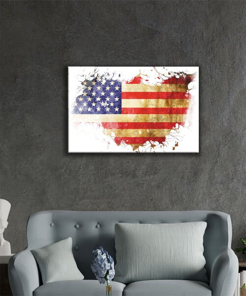 Amerika Bayrağı Cam Tablo  4mm Dayanıklı Temperli Cam,  America Flag Glass Wall Art