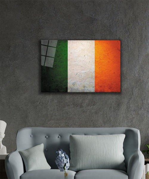 İrlanda Bayrağı Cam Tablo  4mm Dayanıklı Temperli Cam, Irish Flag Glass Wall Art