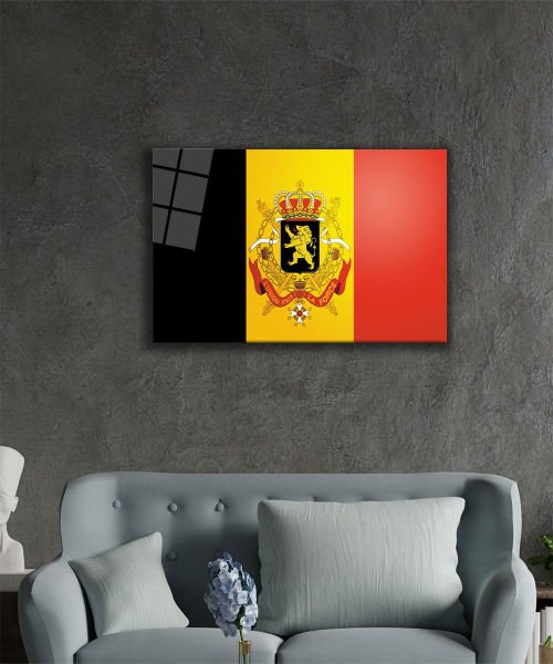 Belçika Bayrağı Cam Tablo  4mm Dayanıklı Temperli Cam, Belgium Flag Glass Wall Art