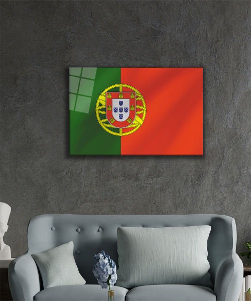 Portekiz Bayrağı Cam Tablo  4mm Dayanıklı Temperli Cam, Portugal Flag Glass Wall Art