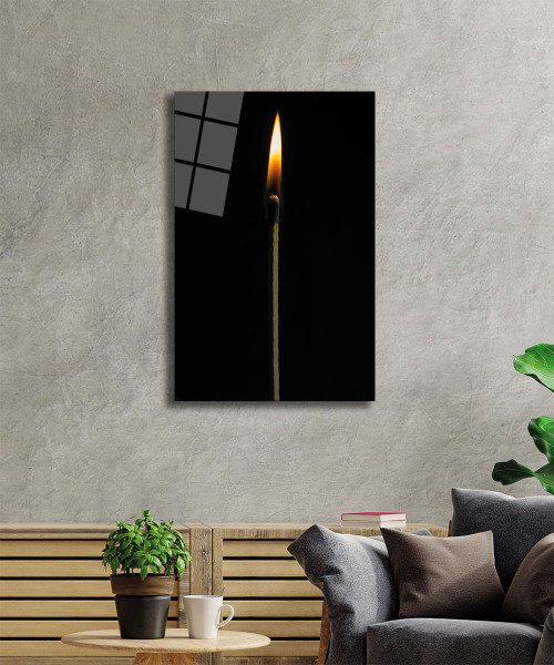 Ateş Kibrit Cam Tablo  4mm Dayanıklı Temperli Cam, Fire Matches Glas Wall Decor